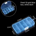 Boîte de rangement en plastique bleu transparent à 10 compartiments pour bijoux et pièces - 10 Compartiments Fixes (Bleu Transparent/Boucle Blanche) / 12.8x6.5x2.2cm