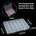 Boîte de rangement transparente en plastique à 24 compartiments pour bijoux ou pièces - 1.7 Fente 24 Compartiments (Avec Crochet) / 19cm x 13.1cm x 1.9cm