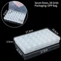 Boîte de rangement en plastique transparent à 28 compartiments pour bijoux et pièces - 7 Rangs 28 Compartiments / 17.3x10.6x2.5cm