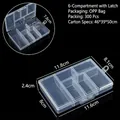 Boîte de rangement en plastique à 6 compartiments pour bijoux et pièces électroniques - Boîte de Rangement 6 Compartiments Fixes avec Boucle Intégrée / 11.8x8.1x2.4cm / Transparent