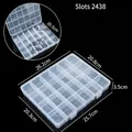 Boîte de rangement transparente en plastique à 24 cases pour bijoux avec dimensions - Boîte à Fentes 2438 / 26.2x20.8x3.5cm