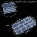 Boîte de rangement en plastique transparent à 11 compartiments pour bijoux et pièces - Boucle Intégrée 11 Compartiments / 20.1x10.7x1.7cm