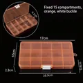 Boîte de rangement orange en plastique à 15 compartiments avec dimensions - 15 compartiments fixes / 17*10*2.3cm / Orange Transparent (Boucle Blanche)