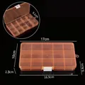 Boîte de rangement orange en plastique à 15 compartiments avec dimensions - 15 compartiments fixes / 17*10*2.3cm / Orange Transparent (Boucle Blanche)