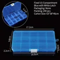 Boîte de rangement en plastique bleu translucide à 15 compartiments pour petits bijoux - 15 compartiments fixes / 17*10*2.3cm / Bleu Transparent (Boucle Blanche)