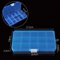 Boîte de rangement en plastique bleu translucide à 15 compartiments pour petits bijoux - 15 compartiments fixes / 17*10*2.3cm / Bleu Transparent (Boucle Blanche)