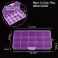 Boîte de rangement en plastique rose à 15 compartiments pour bijoux et composants électroniques - 15 compartiments fixes / 17*10*2.3cm / Rose Transparent (Boucle Blanche)