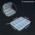 Boîte de rangement transparente en plastique à 10 compartiments pour petits bijoux - 10 compartiments longs / 16.5x13.6x1.5cm