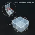 Boîte de rangement transparente à 4 compartiments en plastique avec dimensions précises - Boîte de rangement à quatre compartiments / 12.6x14x7.5cm