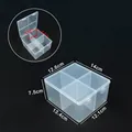 Boîte de rangement transparente à 4 compartiments en plastique avec dimensions précises - Boîte de rangement à quatre compartiments / 12.6x14x7.5cm