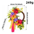 Colorful spring summer floral door wreath with dimensions 42x55cm and weighing 249g - Yellow Plum Purple Wreath (B-0054)