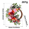 Pink and orange peony floral wreath with measurements for autumn front door decoration - Pink Orange Peony Wreath (A-2244)