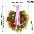 Heart-shaped wreath with red flowers and blueberries, 17.72 inch width - American Style Red Hydrangea Blueberry Front Door Wreath (B-0055) / 45x8x55cm