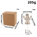 Vintage Halloween resin ghost ornament with packaging box showing sizes and weight - White Robe Skeleton