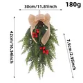 Artificial cypress Christmas swag with red berries and burlap bow, 42cm height - Linen Bow Cypress Leaf Style