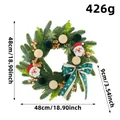 Corona de Navidad Santa 48cm profesional con lazo verde y bayas doradas festiva - Guirnalda de Navidad Papá Noel Agujas de Pino / 48*11*48cm