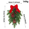 Artificial Christmas swag with red berries and bow, 16-inch door hanging decoration - Red Velvet Bow Teardrop Swag