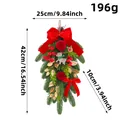 Christmas red velvet reindeer teardrop swag hanging ornament with red berries 42cm - L1-27 Red Velvet Reindeer Teardrop Swag