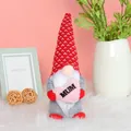 Mother's Day faceless gnome doll holding a pink heart with MUM text on fur rug - MUM Heart Style