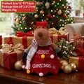 Festive reindeer Christmas gift bag with pom-poms and 'Merry Christmas' embroidery details - Christmas Reindeer Style (P1-12)