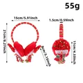 Soft plush red Christmas earmuffs with sequined snowman character and size markings 55g - Snowman Style (U3-39)