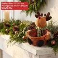 Festive plush reindeer Christmas candy basket gift bag for holiday treat packaging - Woven Basket Reindeer Style (U1-30)