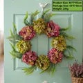45cm Bunter Hortensien-Blumenkranz mit Farnblättern für die Türdekoration - Rosa und grüner Hortensienkranz