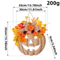 Decorative wooden Halloween pumpkin door hanger featuring autumn leaves and burlap bow - Autumn Wood Pumpkin Sign (Standard)
