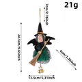 Halloween witch hanging ornament with broom and bells for spooky party decoration - Green