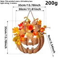 Autumn wooden pumpkin hanging door sign with maple leaves, burlap bow and LED lights - Autumn Wood Pumpkin Sign (With LED Lights)