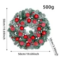 50cm Christmas pine needle wreath with red baubles and white berries for door hanging - Pine Needle Christmas Ball Wreath (K1-43) / 50cm/19.69inch