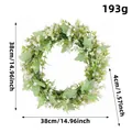 38cm künstlicher Eukalyptuskranz mit kleinen weißen Blüten für Garten Haustürdekoration - 38 cm / G3-42 Grüne Blätter Weiße Blumenkranz