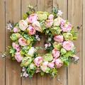 Künstlicher Pfingstrosenkranz in Pink und Grün für edle Wand- und Türdekoration. - A-2343 Rosa Grüne Pfingstrosenkranz