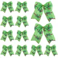 12 Pack Christmas Green Satin Bows Featuring Festive Candy Cane Patterns for Decor - 15x0.5x15cm / Set of 12 / Green Candy Cane Print