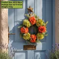 Artificial hydrangea floral wreath for front door decoration in orange and green - U3-14 Red and Green Hydrangea
