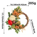 Harvest festival wreath with pumpkins and hydrangea, 45cm by 42cm dimension guide - Harvest Pumpkin Hydrangea Wreath (J2-48) / Orange Red