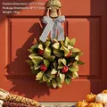 Decorative pomegranate wreath with green leaves and striped bow for front door - U3-10 Small Pomegranate Wreath