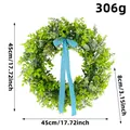 Artificial green leaf wreath with blue velvet ribbon for home garden decor - Green Leaf Blue Ribbon Wreath