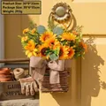 Decorative artificial sunflower hanging basket with ribbon and woven base for home decor - Sunflower Basket