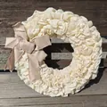 Elegant cream burlap ruffled wreath with a large rustic beige bow for farmhouse decor - Cream Burlap Wreath With Brown Bow / 40cm (16 inch)