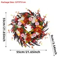 Artificial autumn door wreath with black eucalyptus leaves and pink pumpkins, 55cm - Black Leaf Pumpkin Style / 55cm Diameter