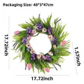 Colorful spring artificial flower wreath with pink tulips and purple lavender details - Spring Flower Wreath (H3-39)