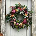 Lush autumn harvest peony wreath with purple lavender for Thanksgiving door decor - Autumn Harvest Peony Wreath 50cm