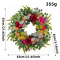 Large autumn peony wreath with dimension measurements for harvest door decor - Autumn Harvest Peony Wreath 55cm