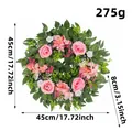 Handmade pink artificial rose wreath for spring wall decor, 17.7 inch diameter size - Style 45cm
