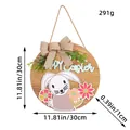 Targa rotonda in legno con coniglietto pasquale 30cm, fiocco di iuta, foglie e fiori - Stile Targa in Legno Coniglietto (X2-26)