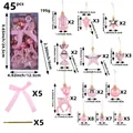 45-piece pink Christmas ornament set with dimensions and quantities for tree decoration - 45 Pieces/Pack / Christmas Ornament Set (R3-42 Pink)