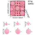35er Set rosa beflockte Weihnachtskugeln in verschiedenen Formen mit Größenangaben - 35-teiliges Set / Rosa