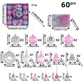 60pcs pink and silver Christmas tree ornaments set with donuts, balls, and gnomes - 60Pcs Set / Pink Silver