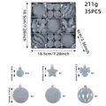 Juego de 35 bolas de Navidad flocadas gris azulado con estrellas y lazos de tela - Juego de 35 Piezas / Gris